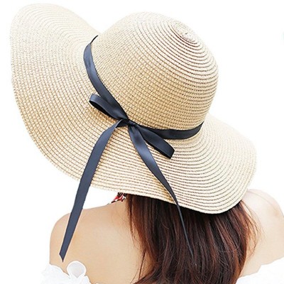 YINGAR 's Summer Sun Hat Big Brim Bowknot Straw Hat Wide Brim Beach Hat Fol 6739780468864 eb-91593977